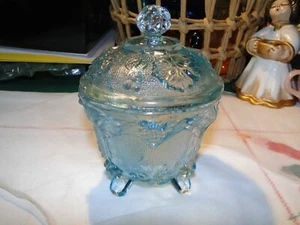 Indiana Diadem Glas Aquamarin bedeckt Süßigkeitenschale, 5,5" hoch x 4,25" Durchmesser Exc. - Bild 1 von 6