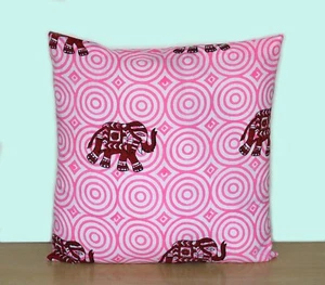 Pink Elephant 16" Indian Printed Hand Block Cushion Covers Pillows Case Covers - Picture 1 of 5