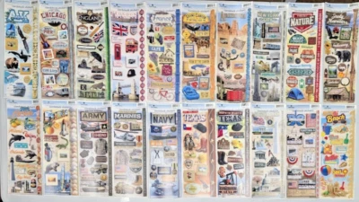 Themed Scrapbook Stickers Sheet Lot City Vacation Outdoor Travel Paper Cardstock - Image 1 of 4