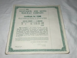1908 Guayaquil and Quito Railway Company Gold Bond Share Certificate $100 - Picture 1 of 3