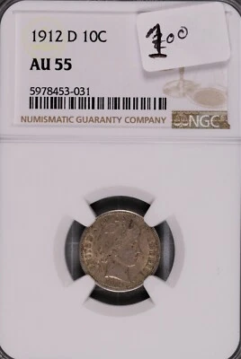 1912-D Barber Silver Dime NGC AU-55 #3-031 - Image 1 of 2