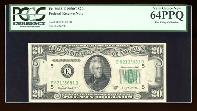 DBR 1950-C $20 FRN Richmond Fr. 2062-E PCGS 64 PPQ Serial E82135681B - Image 1 of 2