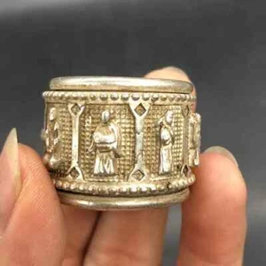Chinese Antiques Collection Eight Immortals Finger Ring Men Rotatable Lucky Ring - Picture 1 of 9