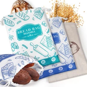 Paquete de 3 bolsas de pan caseras reutilizables bolsas de almacenamiento de alimentos de masa madre con forro para... - Imagen 1 de 8