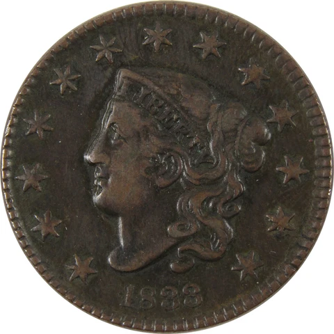1833 Coronet Head Large Cent XF EF Extremely Fine Copper SKU:I8513 Cover