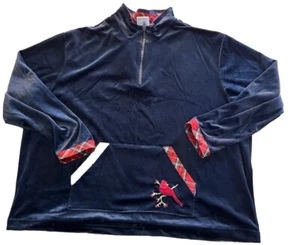 Vintage Bobbie Brooks Track jacket size 26w/28w Navy Velour Y2K Cardinal - Picture 1 of 5