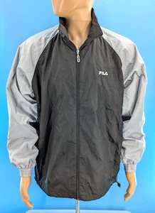 FILA Windbreaker Jacket Med. Full Zip Spellout Blk/Grey Mesh Lined Vintage NWOT - Picture 1 of 12