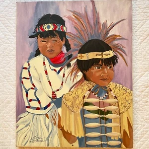 Portrait Painting original hand painted Native children girl boy by Whitacre - Picture 1 of 10