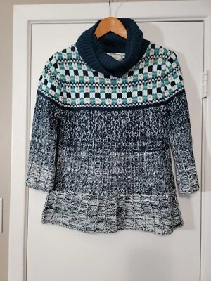 Decree Jersey Tejido Acampanado Manga 3/4 Azul Talla Grande L Cuello Tortuga Foto 1 de 4