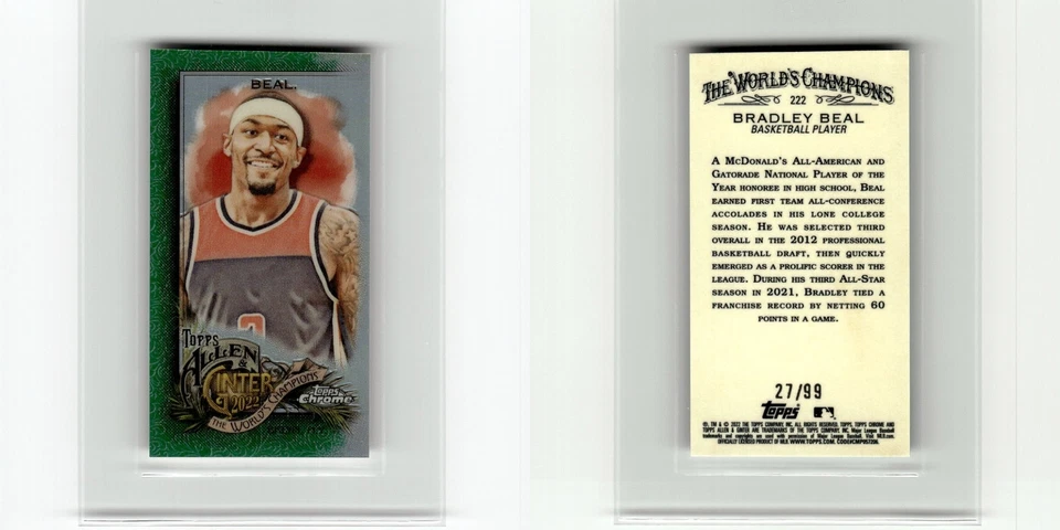 2022 Topps ALLEN & GINTER CHROME BRADLEY BEAL MINI GREEN REFRACTOR 27/99 #222 - Image 1 of 1