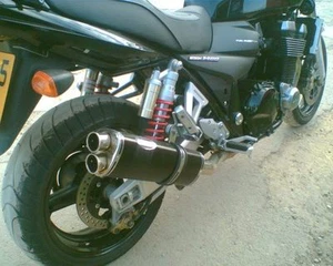 Suzuki GSX1400 05-08 Black Tri-oval twin outlet road-legal Motorbike Exhaust - Picture 1 of 4