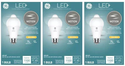 GE LIGHTING (3 bulbs) GE LED+ Motion Sensing LED Light Bulb, 12 watts, 1100 lumens, 75 watt