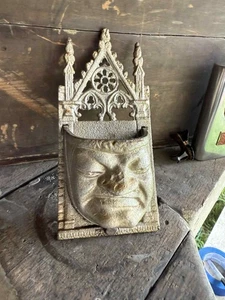 Rare Antique Pewter Victorian Match Holder Gothic North Wind Empire Figural Face - Picture 1 of 6