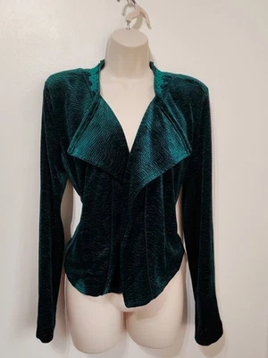 French emerald green velvet open jacket 12 38 flower trim Christmas party - Image 1 of 4