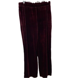 Susan Graver Burgendy Velvet Pants MP Pull On Straight Leg Stretch Casual Work - Picture 1 of 10
