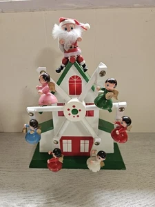 Vintage musikalisches rotierendes Holz Riesenrad Engel Weihnachten Santa zum Aufziehen MSR - Bild 1 von 10