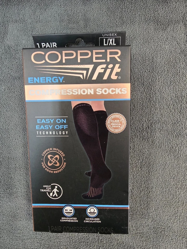 Copper Fit Energy Knee High Compression Socks Size L/XL - Black (CF2CPSK1BLLXL)