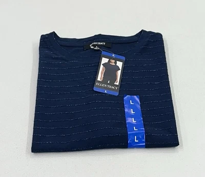 Женская блузка в блестящую полоску Ellen Tracy, темно-синяя, размер L - Изображение 1 из 3