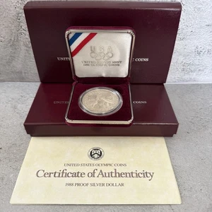 1988 US Mint Olympic Proof Silver Dollar $1 Box and COA #7P6 - Picture 1 of 4