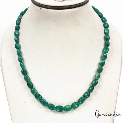 Collar 170 Ct Natural Brasileño Esmeralda Ovalada Cabina Cuentas Gemas Único Hilo 18" Foto 1 de 4