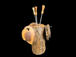 Juego de horquillas de fondue vintage hechas a mano con posavasos - madera maciza - brutalista - Imagen 1 de 3