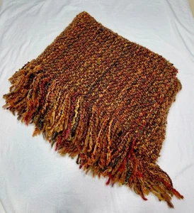 Kennebunk Throw Blanket Woven Multicolor Tassel Red Brown Orange Burgundy 60x40" - Picture 1 of 8