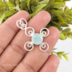 Rotondo Acqua Calcedonio Gemma 925 Argento Cyber Monday Pendente Unico Gioielli - Foto 1 di 9