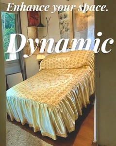 Vintage 1930s Hollywood Regency Ivory Satin Lace Appliqué Full Bedspread Lined - Picture 1 of 14