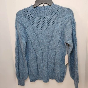 Light Weight Blue Braided Sleeve Corded Long Sleeve Sweater Size XS NWT - Picture 1 of 8