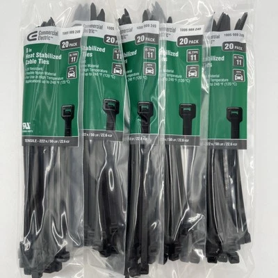 НОВЫЙ!! 100 коммерческих электрических 8-дюймовых теплостабилизированных кабельных завязок на молнии - (5) 20 упаковок - Изображение 1 из 4