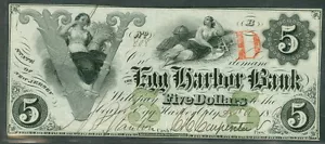 NEW JERSEY - $5.00 Egg Harbor Bank, Maid in large V, green 5, AU - Picture 1 of 1