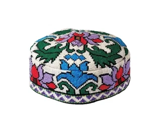 UZBEK IROQI TRIBAL HAND EMBROIDERED SILK HAT-UNISEX - APPROX 23 " - LARGE - Picture 1 of 4