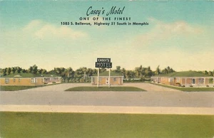 MEMPHIS TENNESSEE ROADSIDE CASEYS MOTEL  VINTAGE LINEN POSTCARD VIEW - Picture 1 of 2