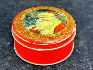 Vintage Tin Lithograph Round Christmas Box Santa Claus TINDECO - Picture 1 of 9