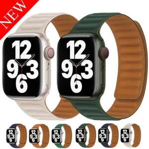 Correa de eslabón magnético con correa de cuero para Apple Watch Ultra 9 8 7 6 5 4 3 SE 38-49 mm - Imagen 1 de 38