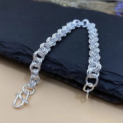 Pure 999 Fine Silver Men Women 5mm Three Circle Link Bracelet 11-12g/7.5inch - Image 1 of 4