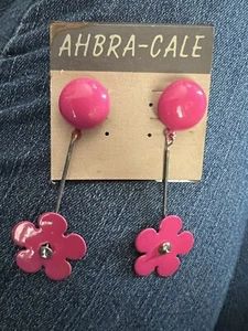 Ahbra-Cale VINTAGE metal pink flower earrings - Picture 1 of 7