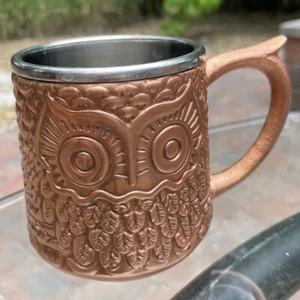 Godinger Hammered Lined Copper Moscow Mule Owl Mug Coffee Cup Embossed Bird Rare - Picture 1 of 8