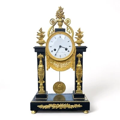 Empire Pendule Kaminuhr Tischuhr Marmor Feuervergoldet sig. 50 cm Neue Revision - Bild 1 von 4