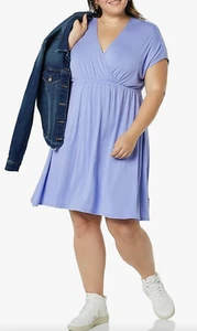 amazon essentials surplice violet wrap top short sleeve midi dress 24-26 BNWT - Picture 1 of 6