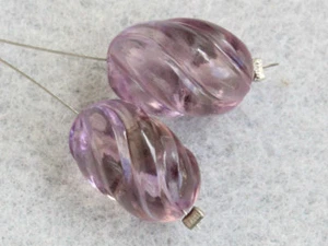 Natural Purple Amethyst Carved Barrel Oval Gemstone Beads 23015 - Picture 1 of 5