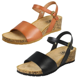 Ladies Down To Earth Wedged Heel Ankle Strap Casual Summer Sandals F1R2088 - Picture 1 of 19