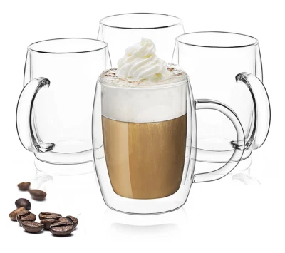 JoyJolt Set of (4) 13.5-oz Aroma Clear Double-Walled Mugs
