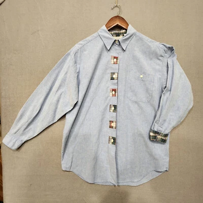 Womens Bugle Boy Button Up Long Sleeve Flip Cuff Blue Shirt Size Large - Image 1 of 4