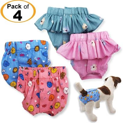 PACK - 4 Dog Female Girl Diapers 100% COTTON Skirt and Panties For SMALL Pet Cat - Image 1 of 4