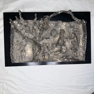 Garden Of Eden Silver Plated Bronze Plaque Signed Hannah Gerber Abstract Art - Image 1 of 4