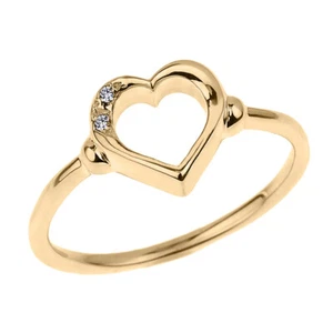 Dainty Gold Open Heart Diamond Ring (Available in Yellow/Rose/White Gold) - Picture 1 of 4