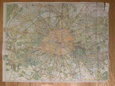 Vintage 1960’s Paris France Metro Map Boroughs Neighborhoods Bus Routes 21 X 28 - Image 1 of 4