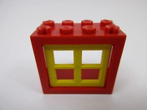 LEGO Red Window Frame w Yellow Pane 4132c02 Set 366 1571 1504 1922 1670 355 322 - Bild 1 von 1