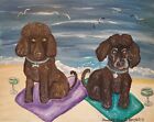 IRISH WATER SPANIEL on the Beach Collectible Dog Art Print 8 x 10 Signed KSAMS
